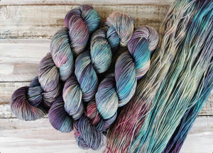 Oil Slick - NNK Fingering weight 4 ply Merino Silk Cashmere.  Perfect for garments, accessories, shawls, wraps, scarves. Knitting and crochet.  Learn to knit and learn to crochet with this luxury yarn.