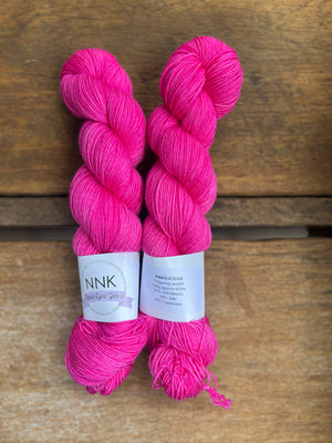 Pinkilicious NNK Fingering weight 4 ply Merino Silk Cashmere.  Perfect for garments, accessories, shawls, wraps, scarves. Knitting and crochet.  Learn to knit and learn to crochet with this luxury yarn.