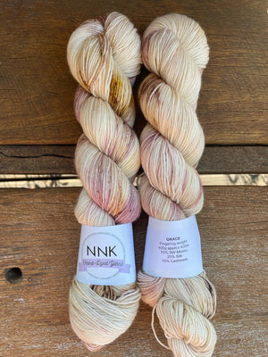 Grace - NNK Fingering weight 4 ply Merino Silk Cashmere.  Perfect for garments, accessories, shawls, wraps, scarves. Knitting and crochet.  Learn to knit and learn to crochet with this luxury yarn.