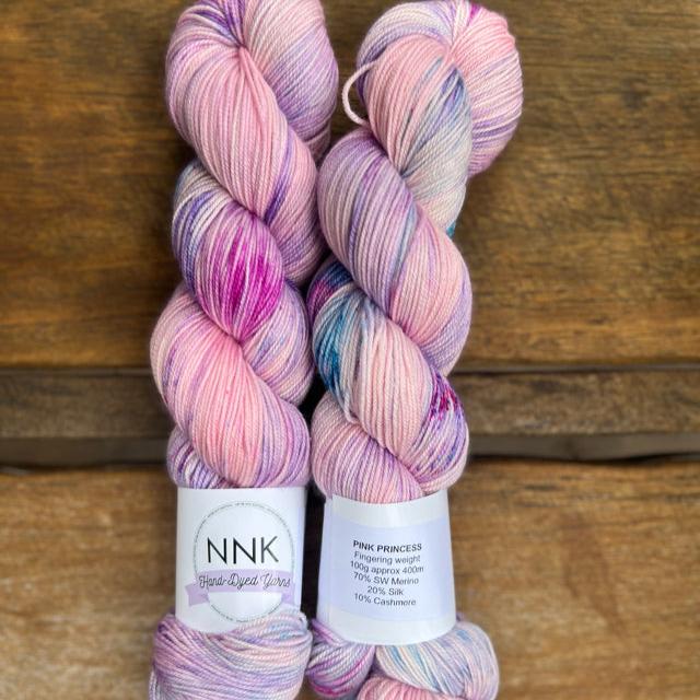 Pink Princess - NNK Fingering weight 4 ply Merino Silk Cashmere.  Perfect for garments, accessories, shawls, wraps, scarves. Knitting and crochet.  Learn to knit and learn to crochet with this luxury yarn.