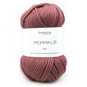 Enjoy Fiddlesticks Peppin 8 Australian Merino Wool  yarn. Available online with fast delivery or in store at Samford Valley, Brisbane yarn supplies shop. Yarn suitable for crochet and knitting patterns. 8 ply DK yarn in a range of colours. Learn to knit, learn to crochet with this yarn. Knit or crochet garments, fashion accessories, blankets, scarves, toys, baby and kids wear 